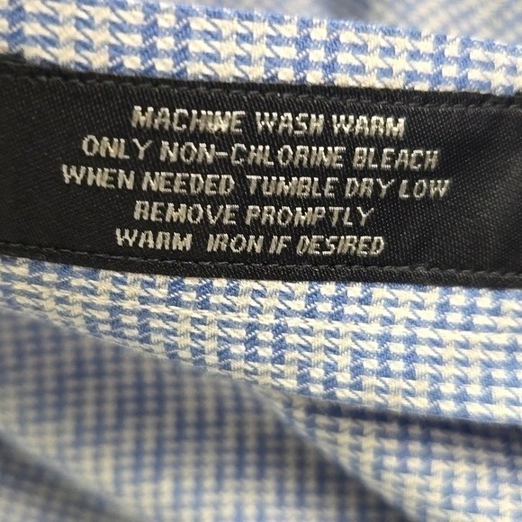 Hart Schaffner Marx Blue Check Dress Shirt 17.5-35 Pima Cotton Non-Iron - Picture 6 of 7